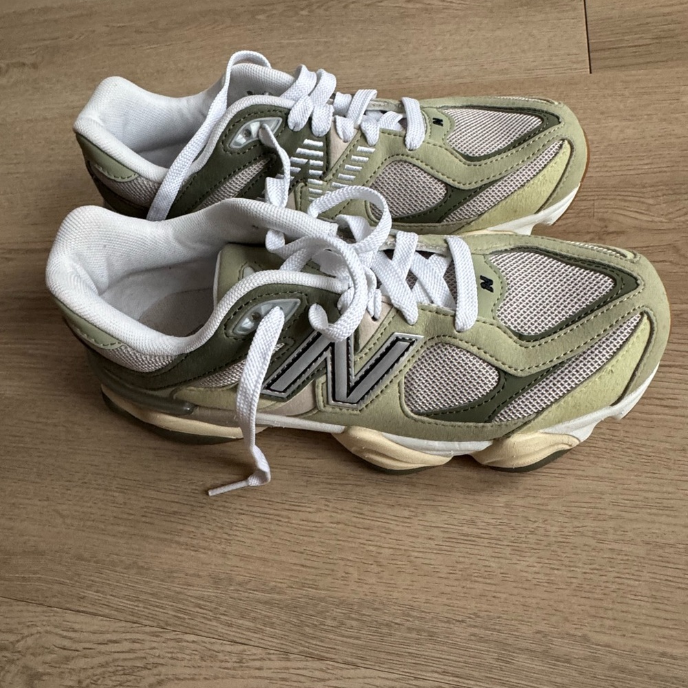 New Balance 9060 Olive & White Mesh Suede Running Sneakers